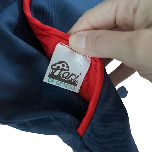 Vintage Tori Totes of Georgia lighthouse handbag with wooden clasp navy red - Picture 15 of 15